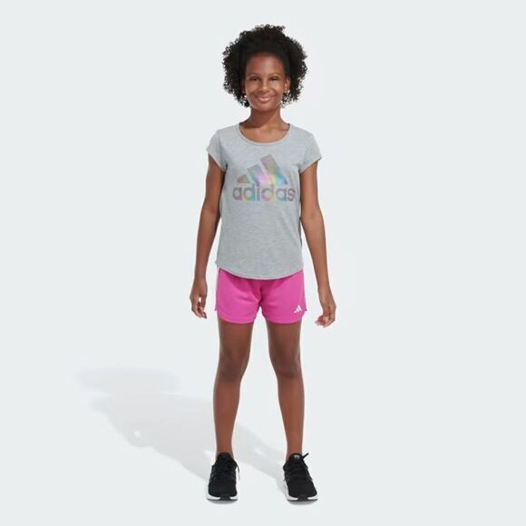 Adidas Girls Aeroready 3-Striped Pacer Mesh Gym Running Shorts Lucid Fuchsia L - Picture 1 of 5